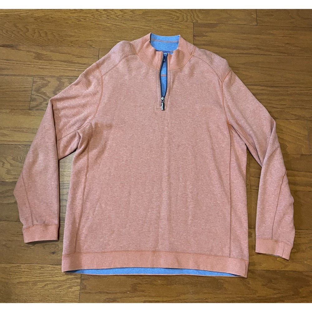 Tommy Bahama Mens XL Coral & Blue Quarter Zip Pullover Reversible Sweater Knit